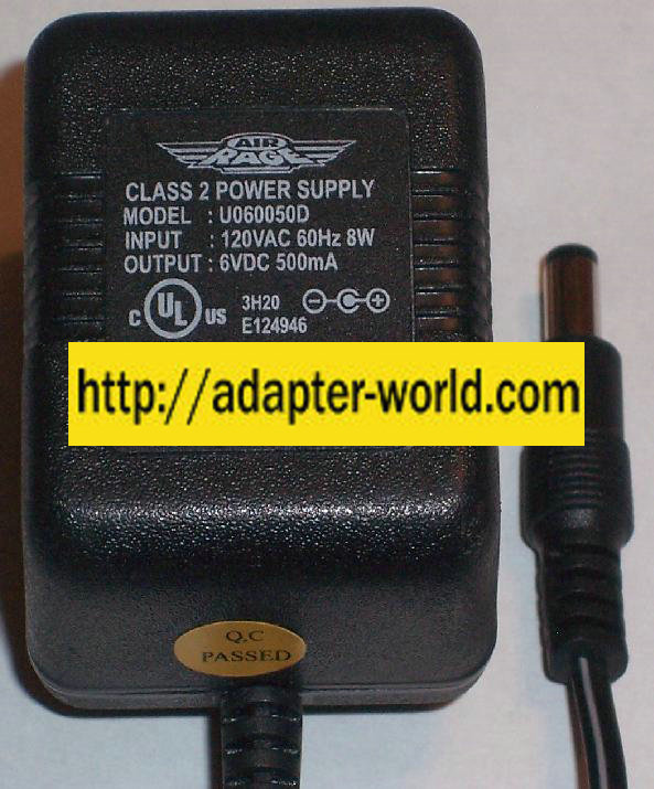 AIR RAGE U060050D AC ADAPTER 6VDC 500mA 8W -( )- 2mm Linear POWE - Click Image to Close